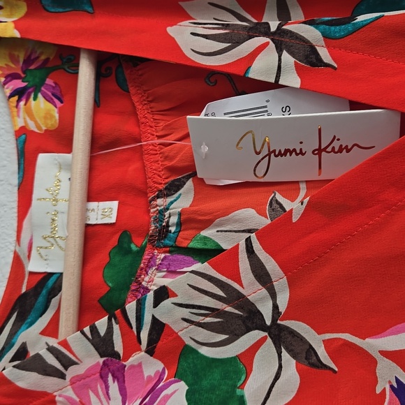 Yumi Kim Hot Lagoon Soho Mixer Dress Mini Wrap Dress Floral Bright Red Tie Waist - Picture 5 of 9